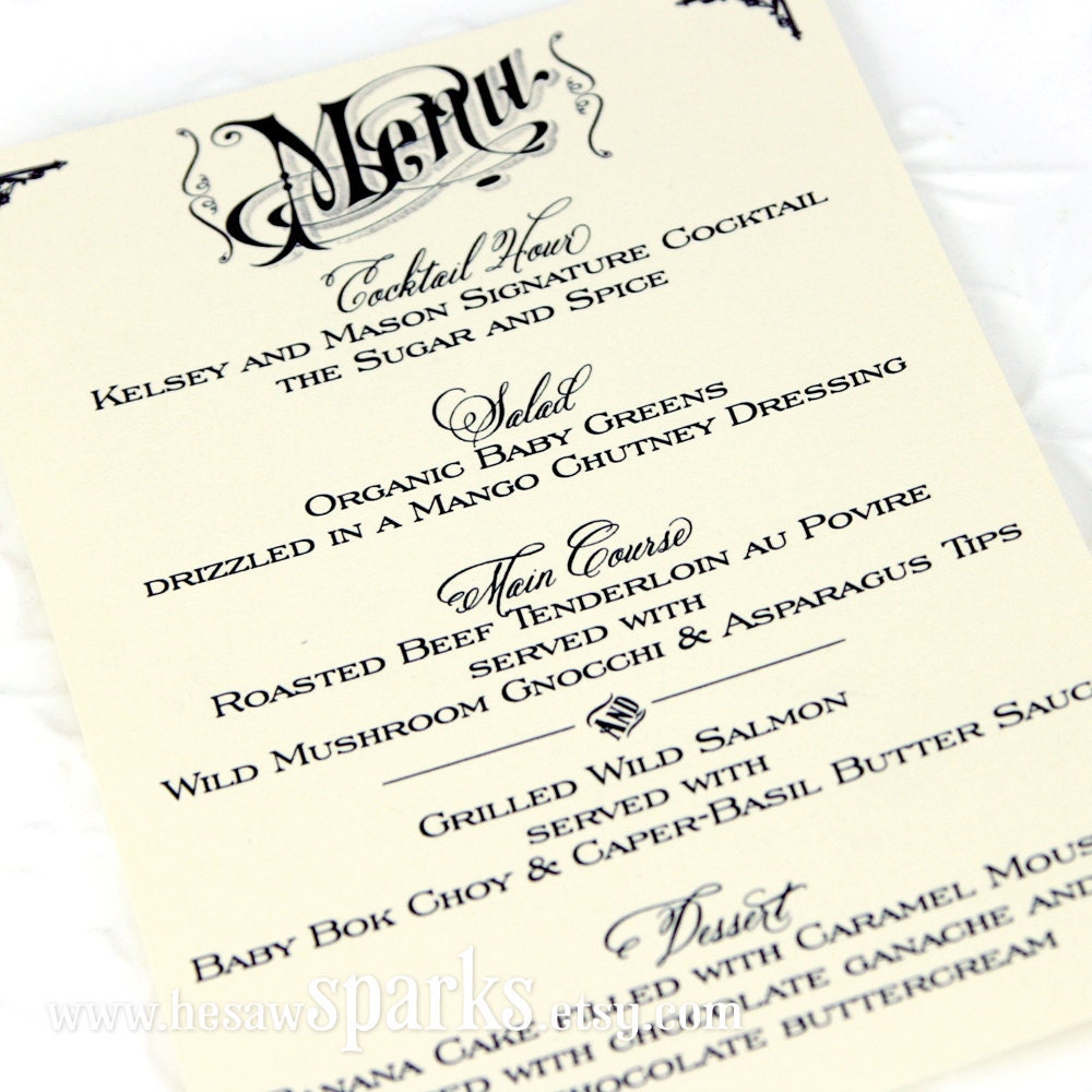 Vintage Wedding Menu Card - Printable DIY