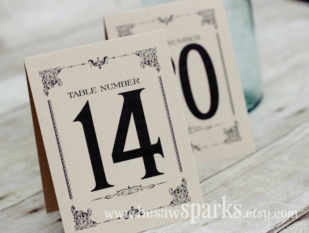 1-20 Vintage Table Numbers - Printable - Tent Style
