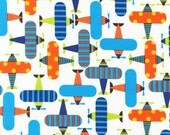 END of BOLT 1 Yard 21" Ready Set Go, White Airplanes by Ann Kelle for Robert Kaufman