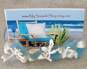 Coral, sea glass and shell business card holder for your coastal business