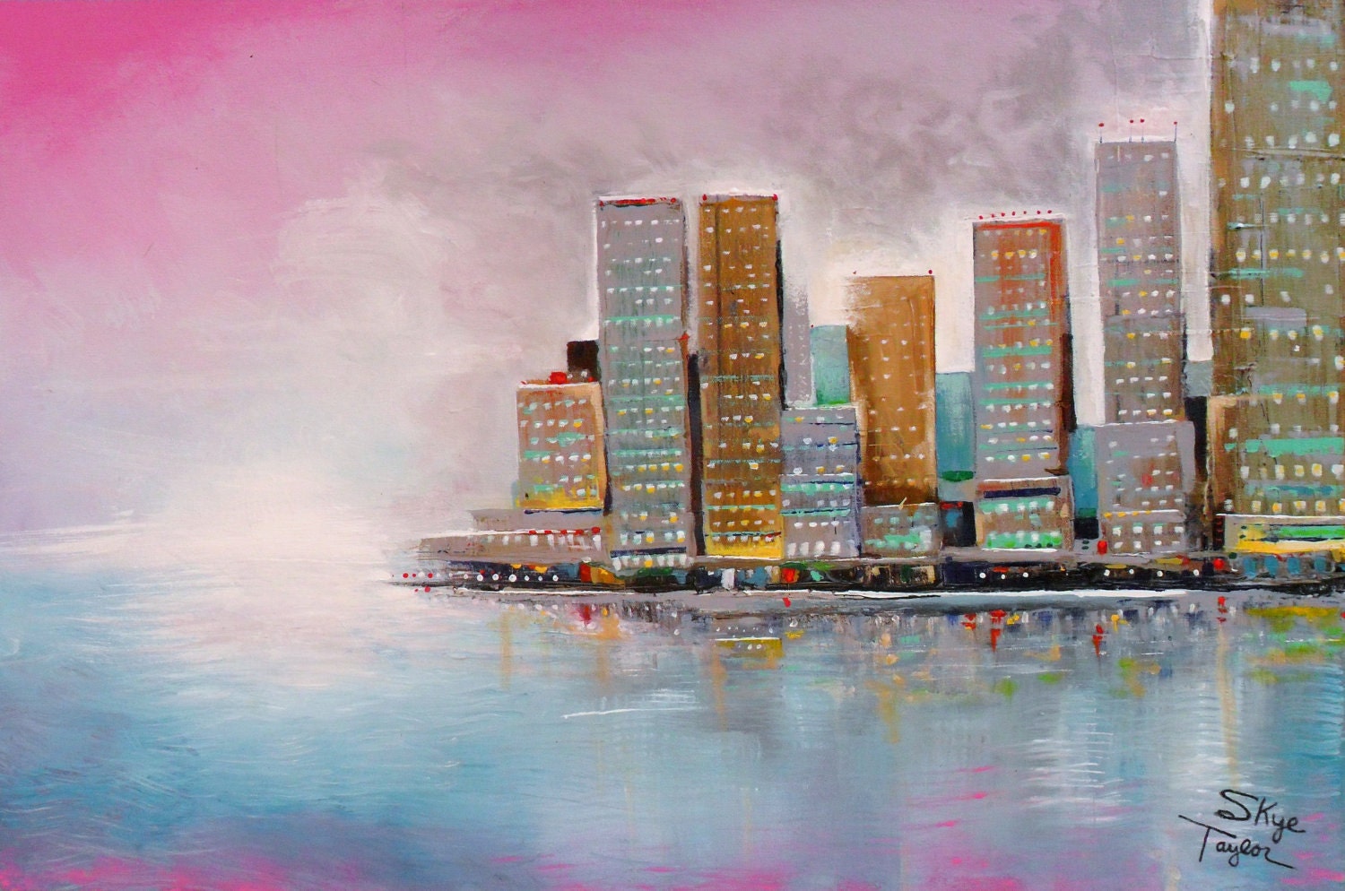 Abstract Wall art Original painting - City Mist - 24 x 36 - Skye Taylor