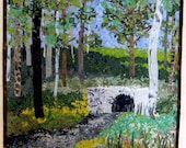 Art Quilt  Spring Landscape  Wall Hanging Confetti Fabric Painting