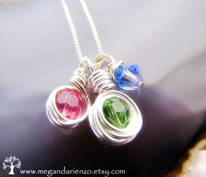 Personalized Mothers Necklace, simplicity Birthstone Charm Necklace - Crystal and Sterling Silver Charm Pendant