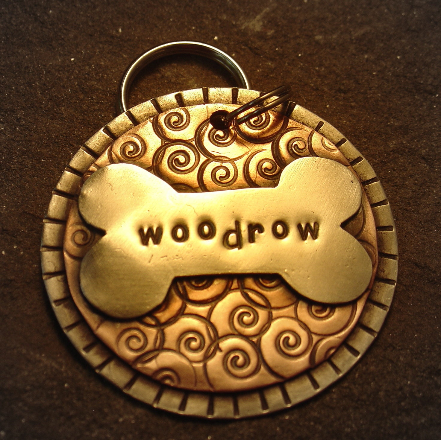 Custom pet ID tag- personalized mixed metal tag for large dog- the Woodrow