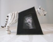 wild thing brooch - leopard - black and grey leather - free shipping