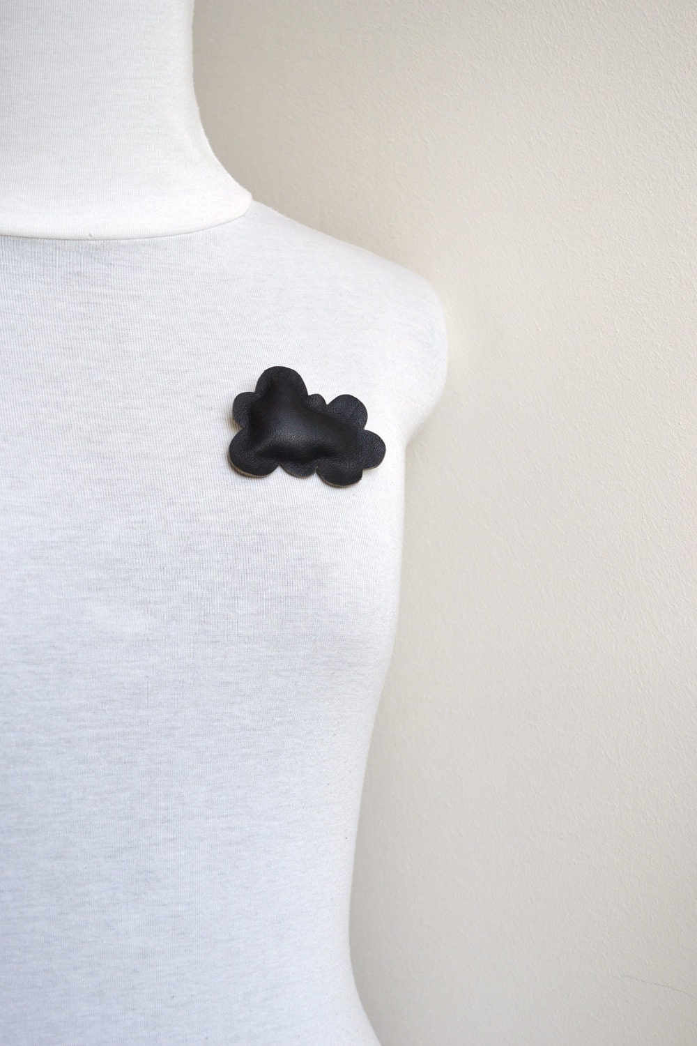 stormy weather black puffy leather cloud brooch handmade by redstitch on Etsy