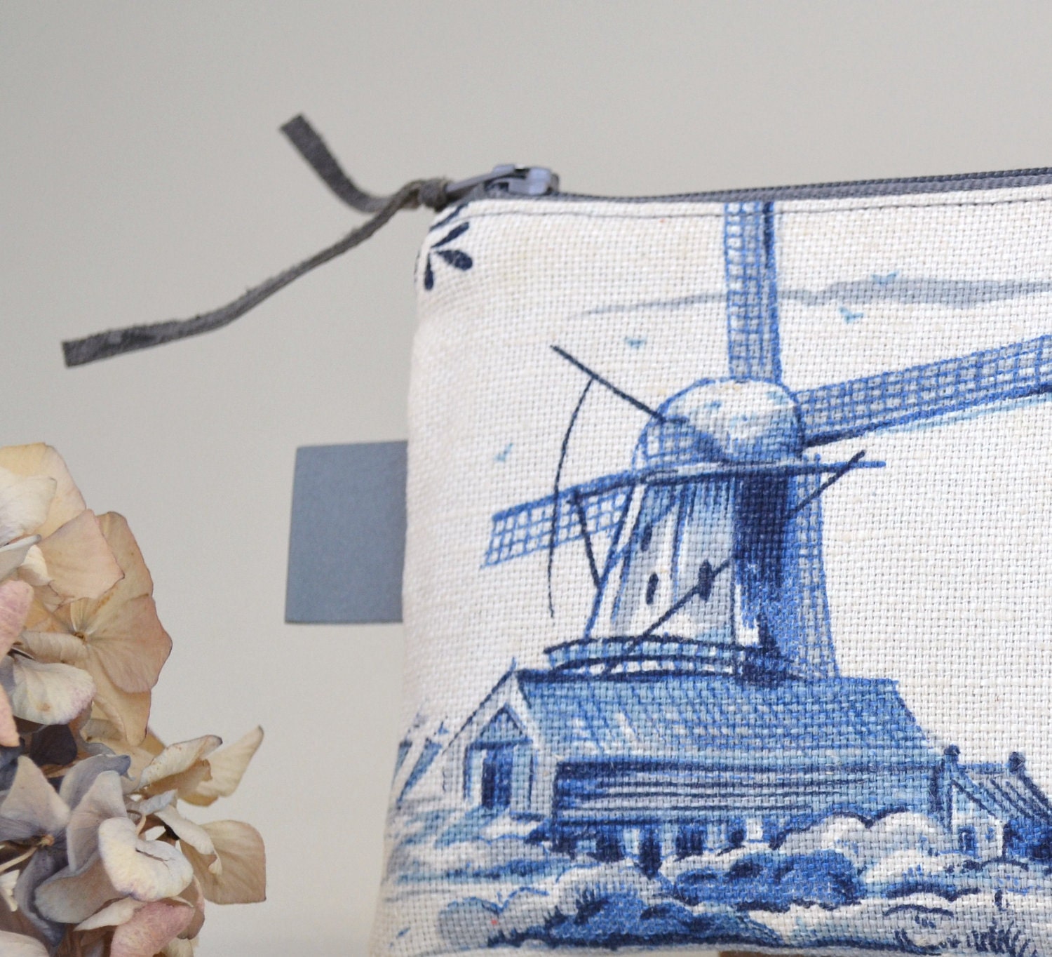blue dutch mill zipper pouch - pencil case