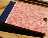 Neptune Japan Photo Album/ scrapbook/ guest book in Navy & Red Fish, Waves, Ocean