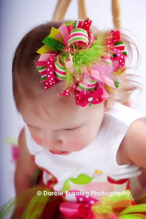 Rasberry Sorbet Stacked Marabou Bow