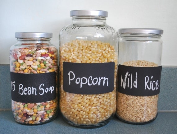 3 Large Glass Jars with Chalk Label for Kitchen Country Living Decor Storage Summer Organizing Shabby Chic