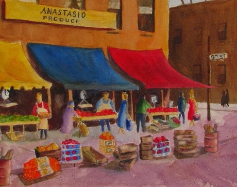South Philly Italian Market, Produce Market, Art Print, Etsy, Reproduction of Original Watercolor Painting, Barbara Rosenzweig