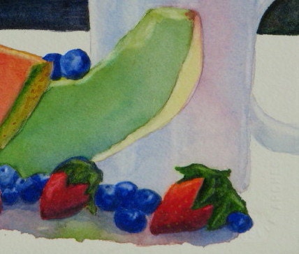 Original Painting, Barbara Rosenzweig, Etsy, Colorful Fruit Morning Coffee Still Life Kitchen Gift for Her
