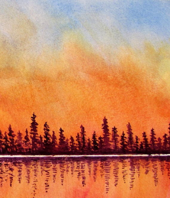 Fire Sky Sunset, Barbara Rosenzweig, Art Print, Etsy, Reproduction of Original Watercolor Painting