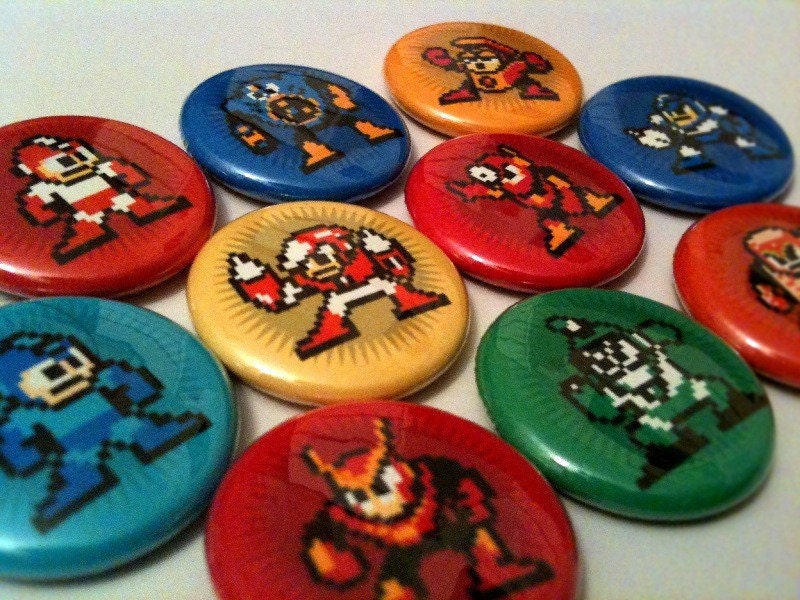 MEGAMAN 2 - a pinback button set (classic 8 bit Nintendo video game buttons)