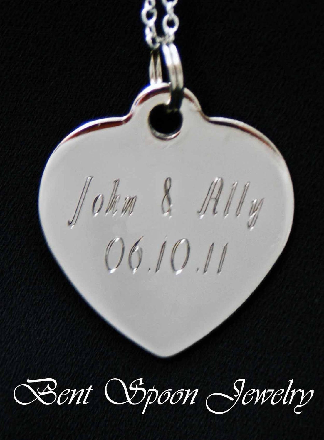 Custom Wedding Jewelry,  Personalized Silver Heart Charm Silver Necklace Engraved Bridal Jewelry Sterling Silver