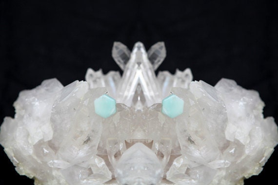 Teal Hexagon Stud Earrings