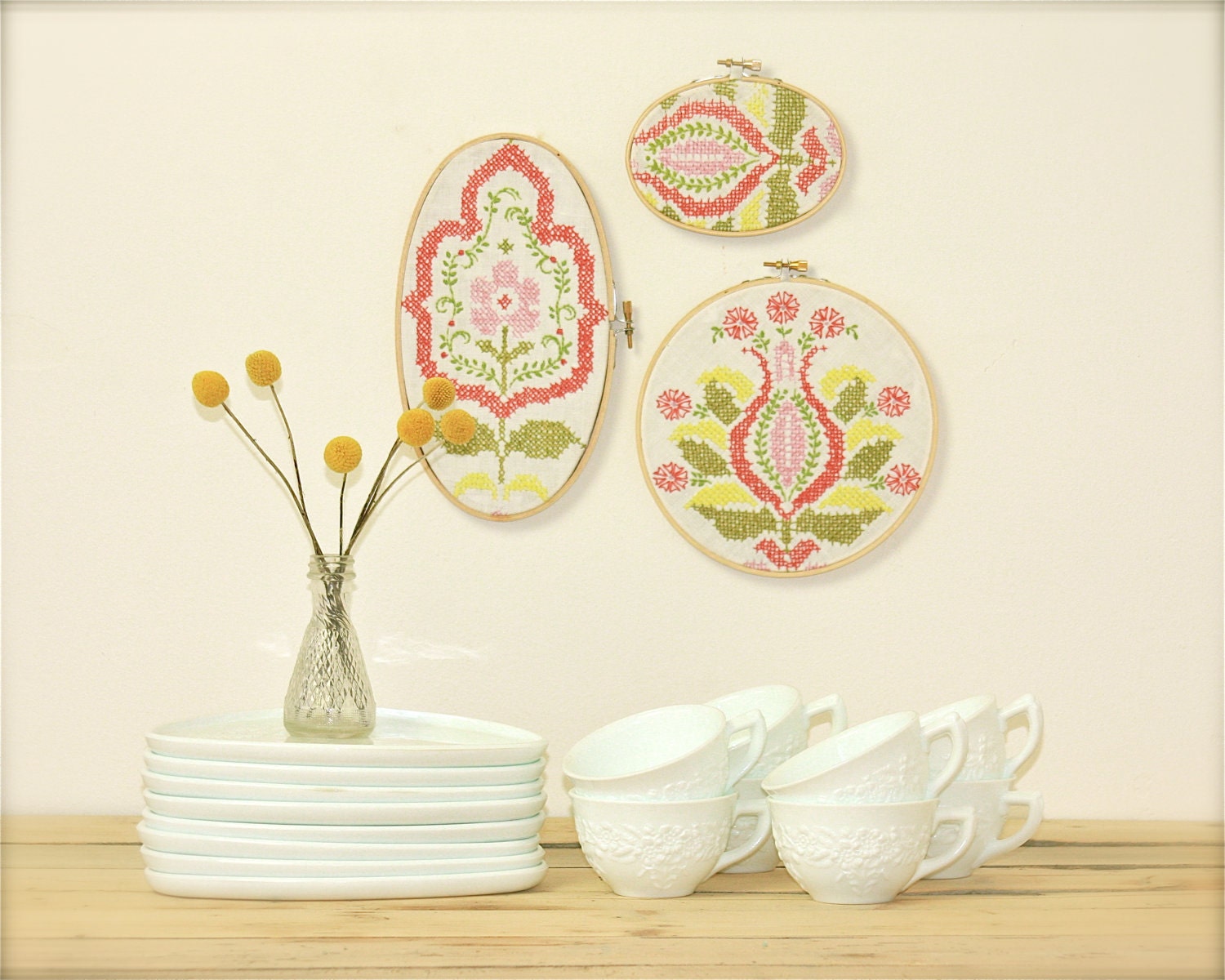 vintage milk glass snack set