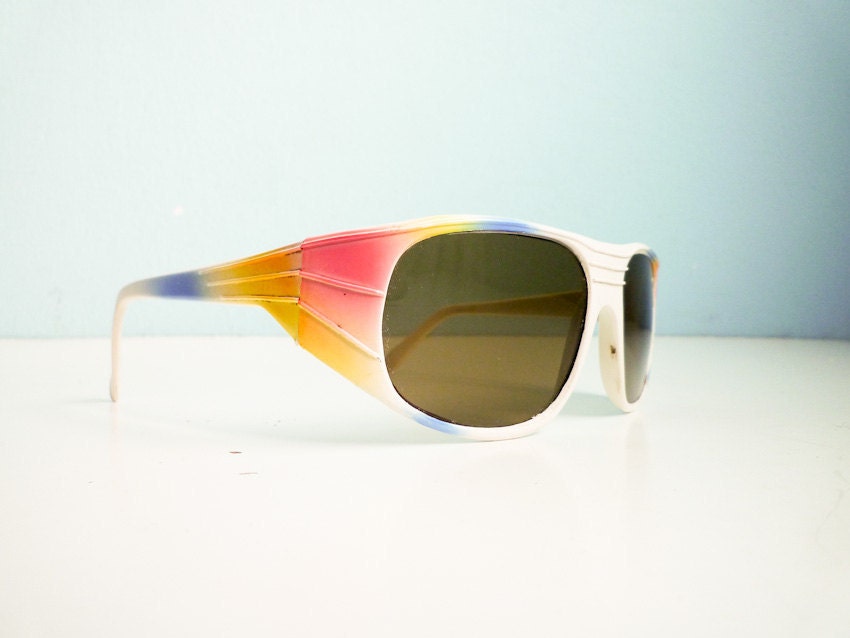 Vintage Glass Lens 80s Sunglasses white rainbow French Accessories