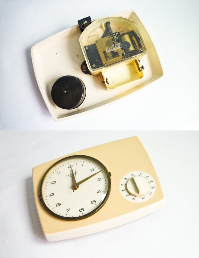 Vintage Kitchen Wall Clock with timer porcelain ceramic 50s 60s