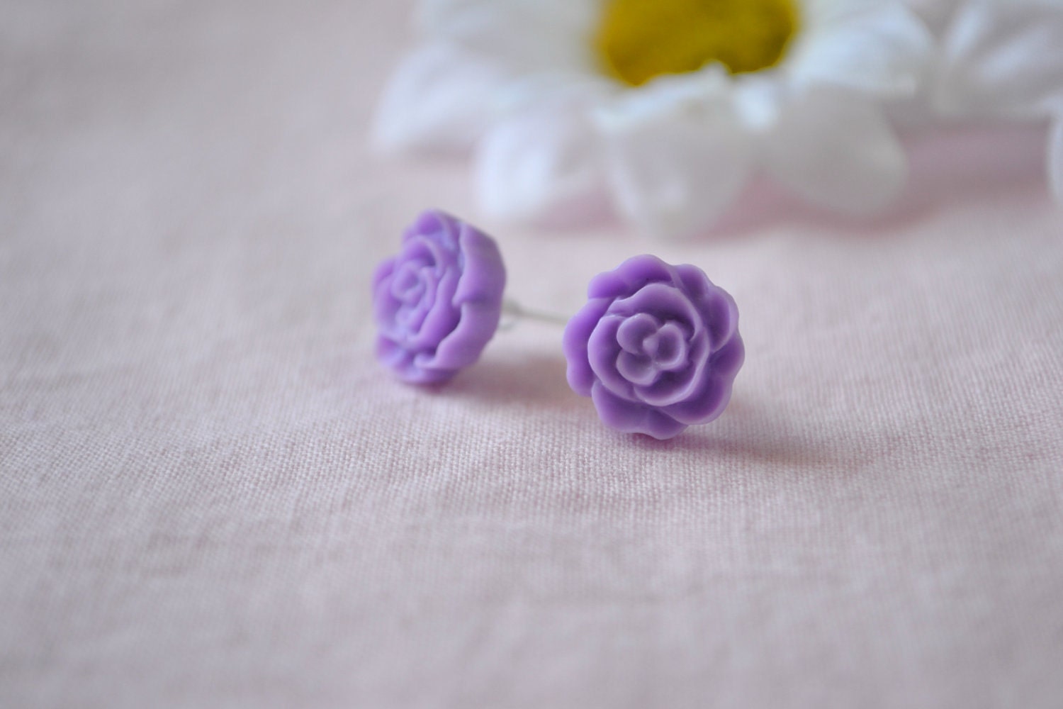 Purple Pansy Cabochon Earrings