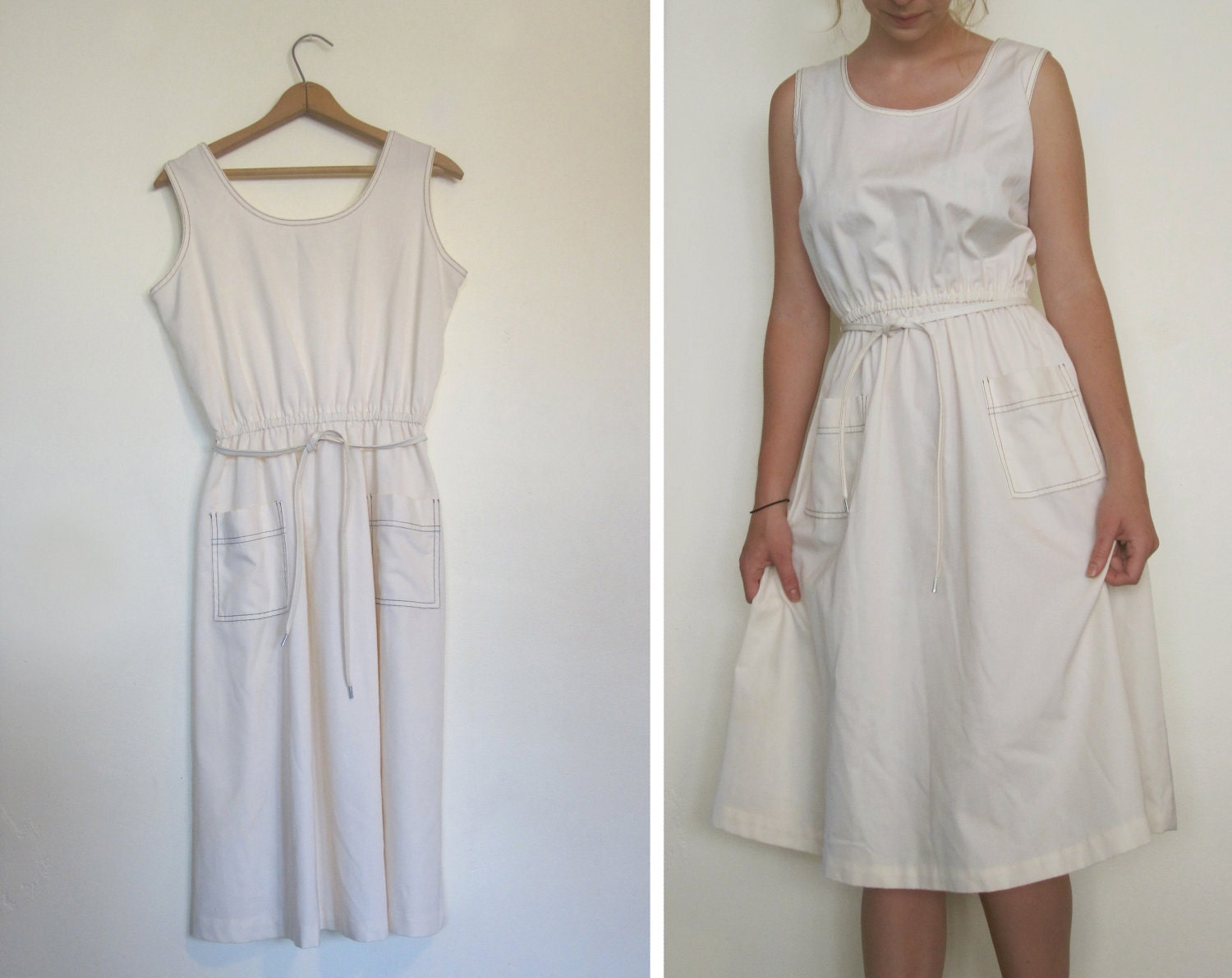 white sleeveless dress