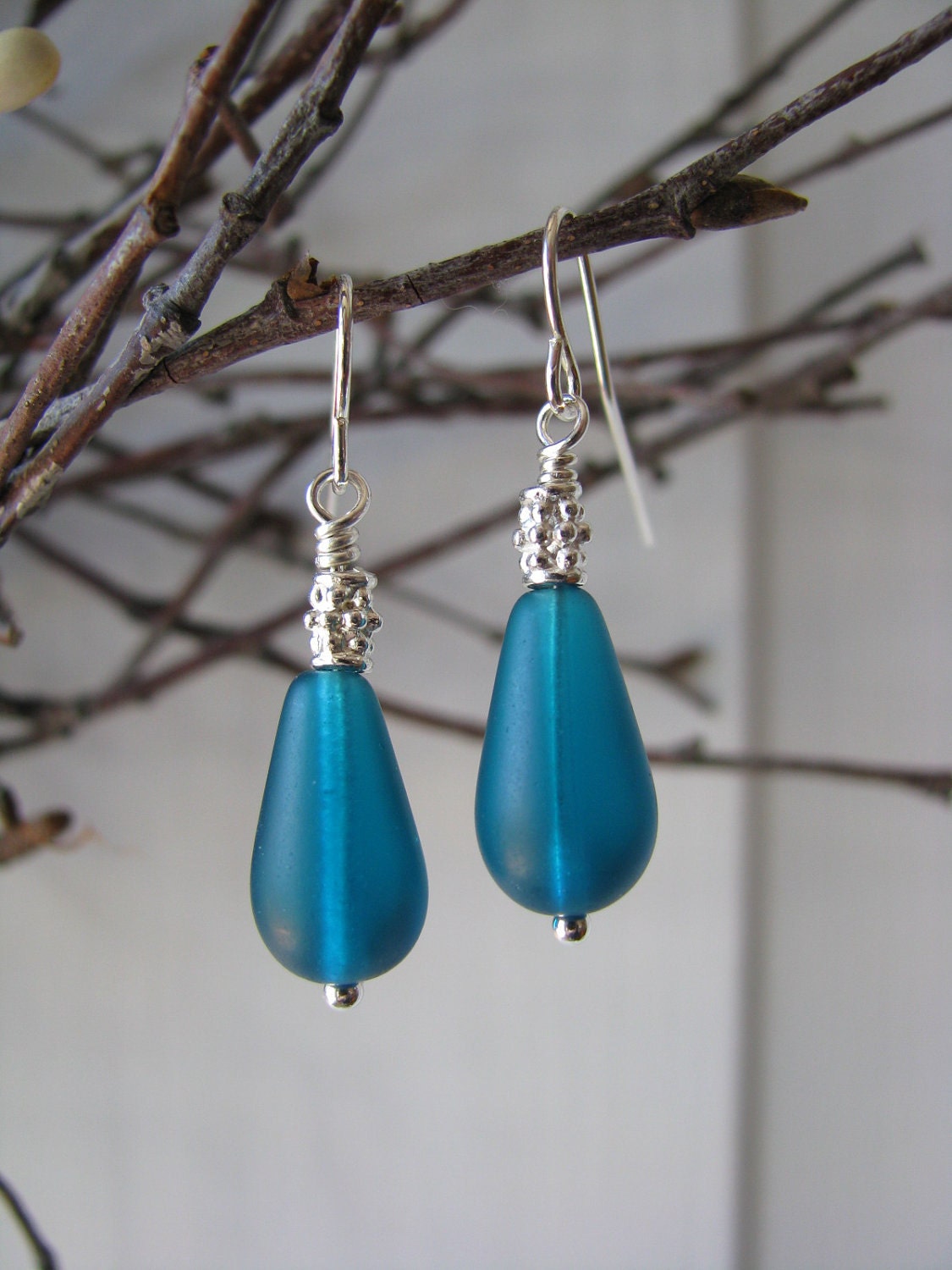Bridesmaid Earrings Teal Sea Glass Teardrops Bridesmaid Jewelry Blue Green Wedding Jewelry