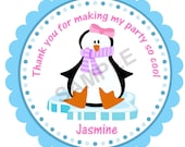 Winter ONEderland Any Birthday Age Penguin BOY or GIRL Stickers - Personalized Stickers, Custom, Labels, Gift Tags, Envelope Seals, Party Favor, Goodie Bags, Winter, Birthday, Thank You, Penguin, Baby Shower, Set of 20 (2") or 12 (2.5")