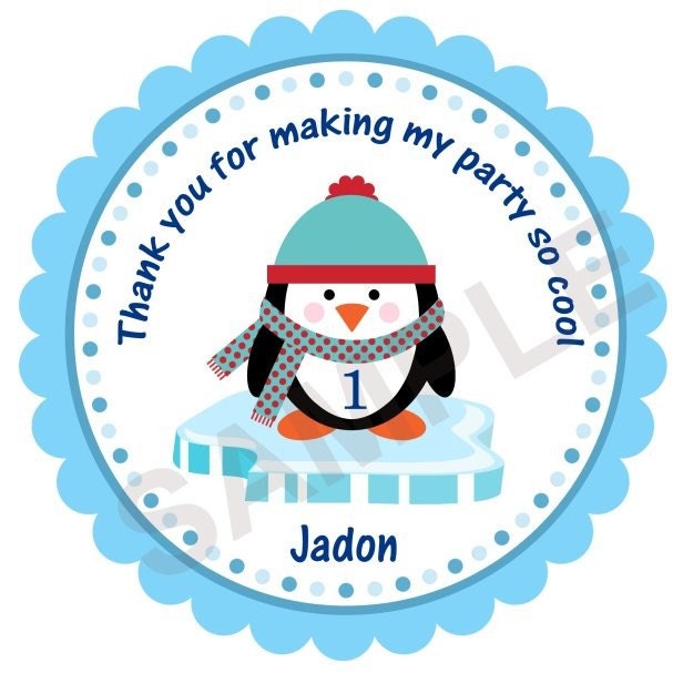Winter ONEderland Any Birthday Age Penguin BOY or GIRL Stickers - Personalized Stickers, Custom, Labels, Gift Tags, Envelope Seals, Party Favor, Goodie Bags, Winter, Birthday, Thank You, Penguin, Baby Shower, Set of 20 (2") or 12 (2.5")