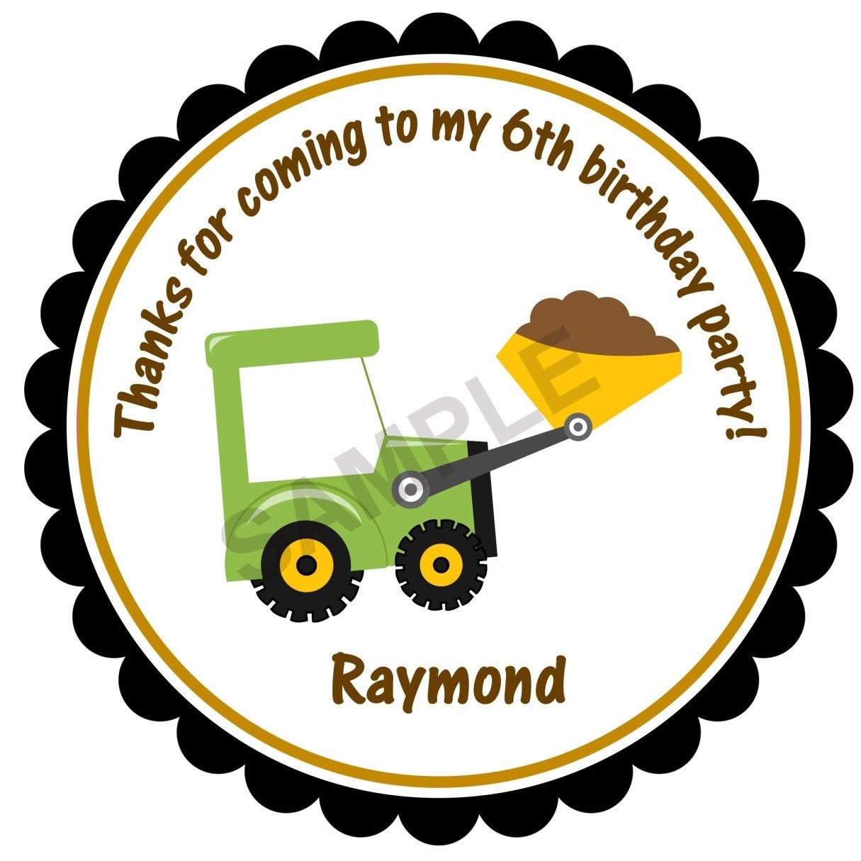 Construction Dump Truck Stickers - Personalized Stickers, Custom, Labels, Gift Tags, Envelope Seals, Party Favor, Baking, Goodie Bags, Treats, Contruction, Truck, Birthday, Thank You, Baby Shower, Set of 20 (2" Round) or 12 (2.5" Round)