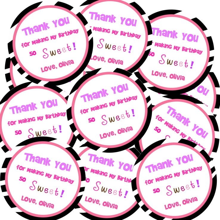 Pink Zebra - Personalized Stickers, Custom, Labels, Gift Tags, Envelope Seals, Address Labels, Party Favor, Baking, Goodie Bags, Treats, Birthday, Thank You, Set of 20 (2" Round) or 12 (2.5" Round) - Wording & Fonts Customizable