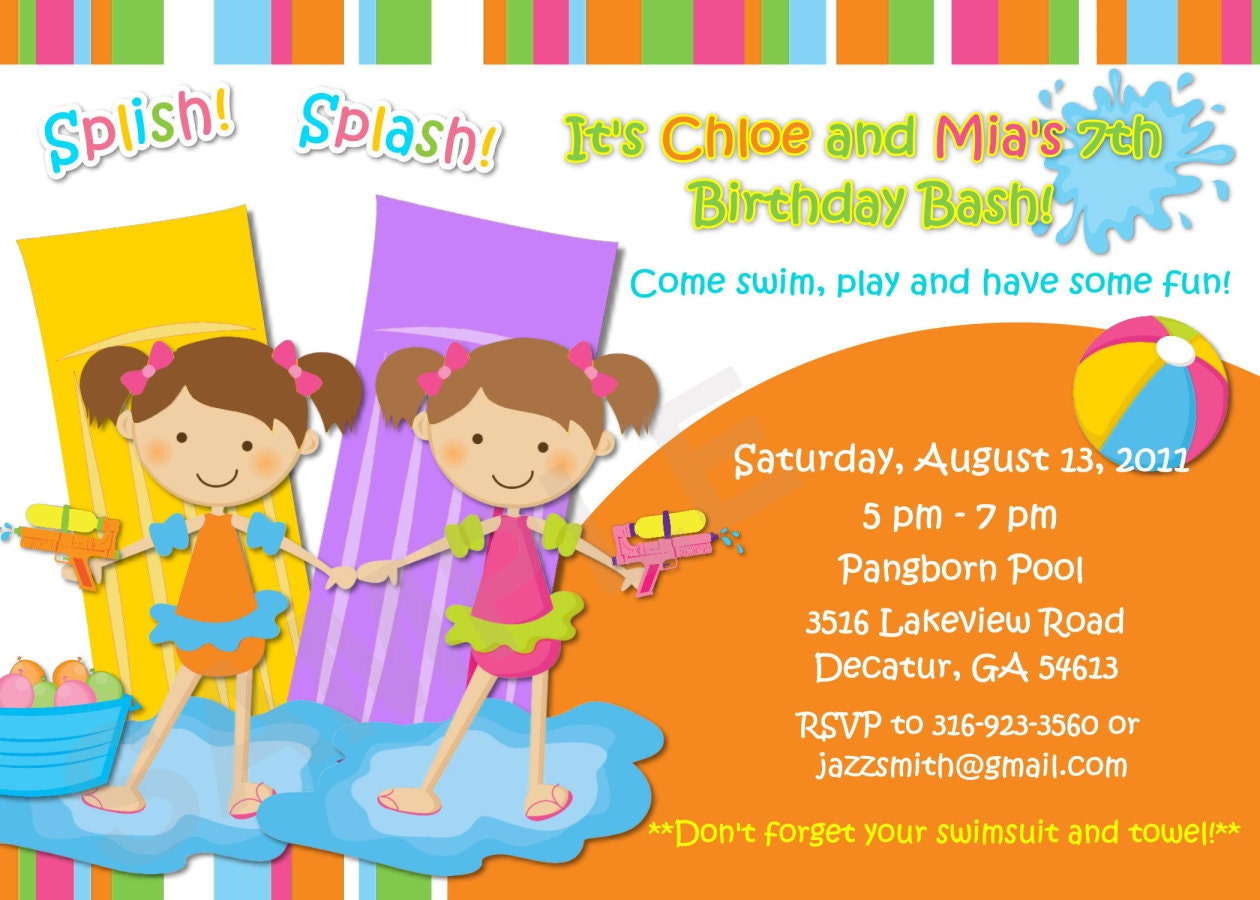 Water Fun Pool Party Custom Birthday Invitation, Photo Invitation, DIGITAL, Printable, Matching Thank You Card, Party Favors Available