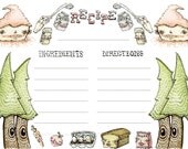 3 x 5 blank food recipe cards - Pink Magic Witches & Dancing Bread, Eggs, Butter and Sugar Spells- Pack of 10
