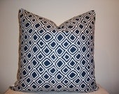 20 x 20 Navy and White Geometric Print Designer Pillow Cover - Decorative Throw Pillow (18x18 and 13x19 also available)