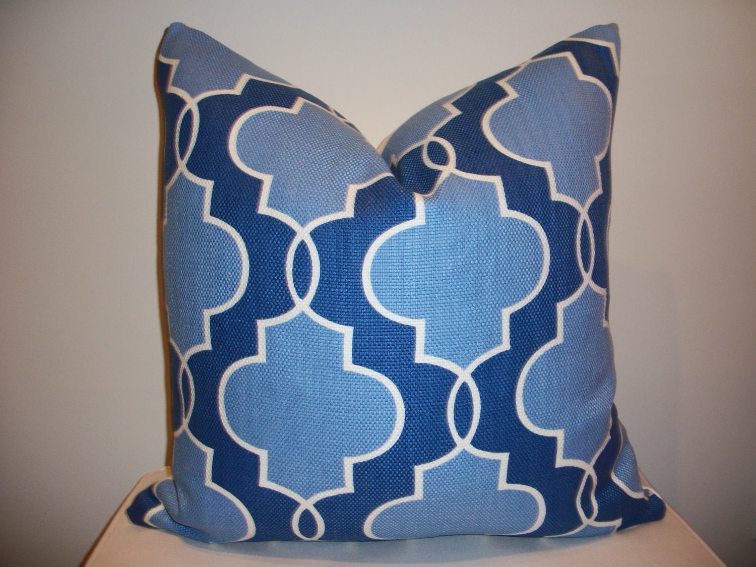 20X20 Luca Sapphire Pillows - Blue and White Geometric pattern
