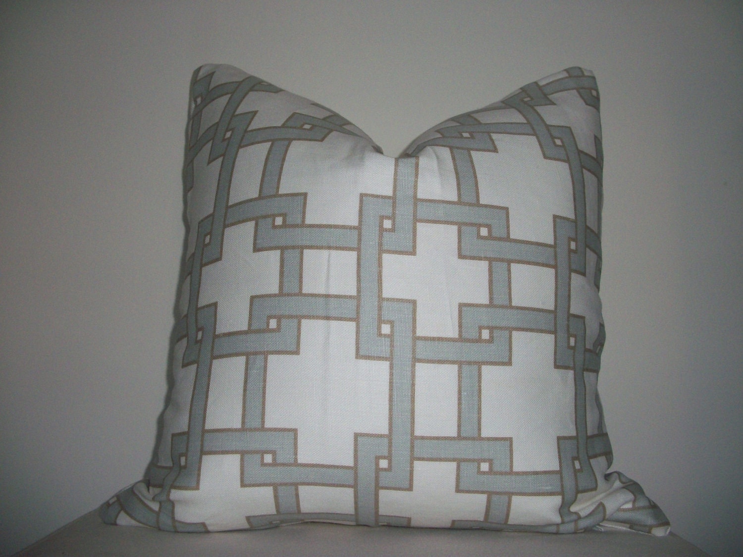 20 x 20 Light Blue, Camel and Off White Thom Felicia Designer Pillow Cover - Decorative Throw Pillow
