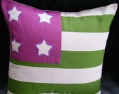 Throw Pillow Stars and Stripes USA flag 16 x 16 inches alternative colors green and purple