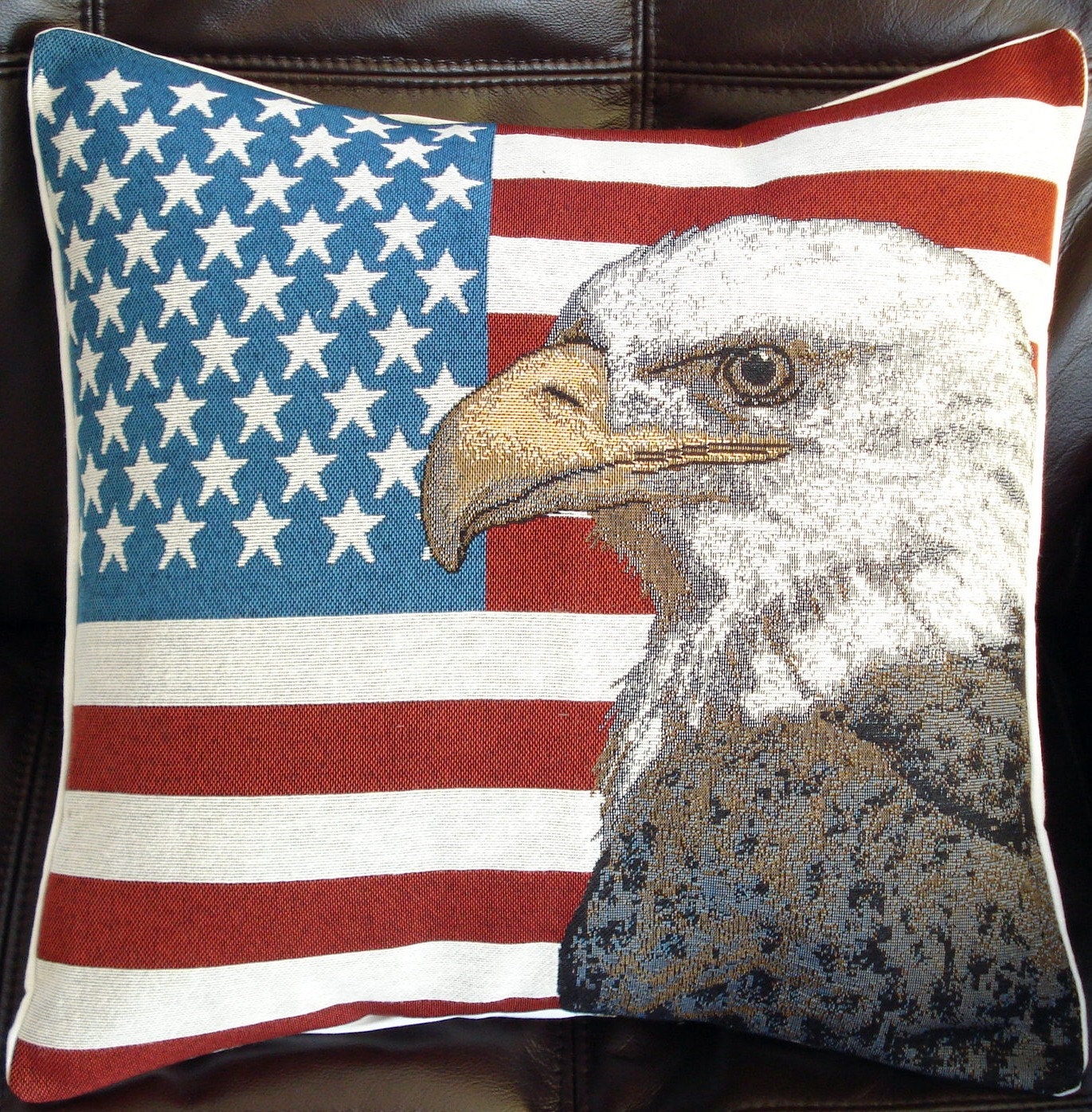 Throw Pillow Stars and Stripes bald eagle USA flag 18 x 18 inches red white blue