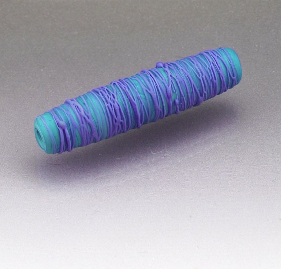 Focal lampwork bead frosted glasslong aqua blue  Anne Londez SRA OOAK