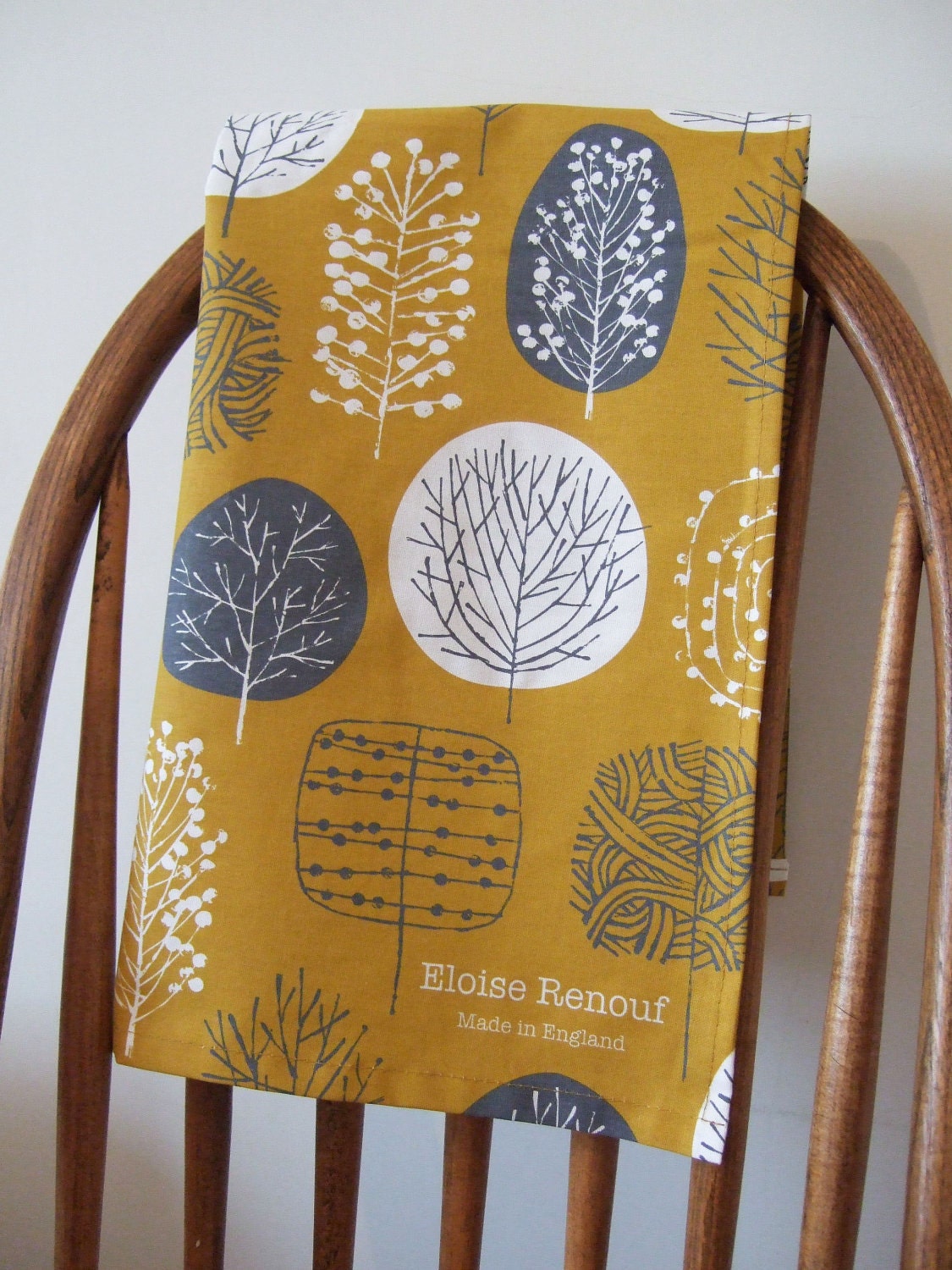 Trees Tea Towel in Mustard and Charcoal