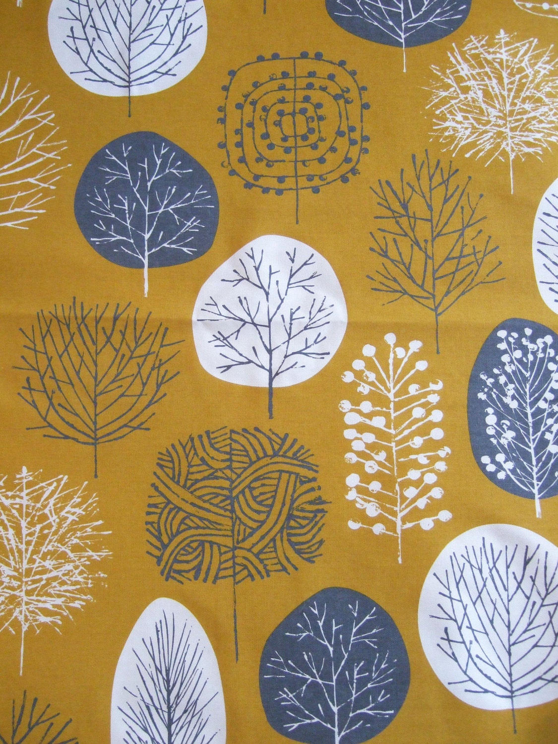 Trees Tea Towel in Mustard and Charcoal