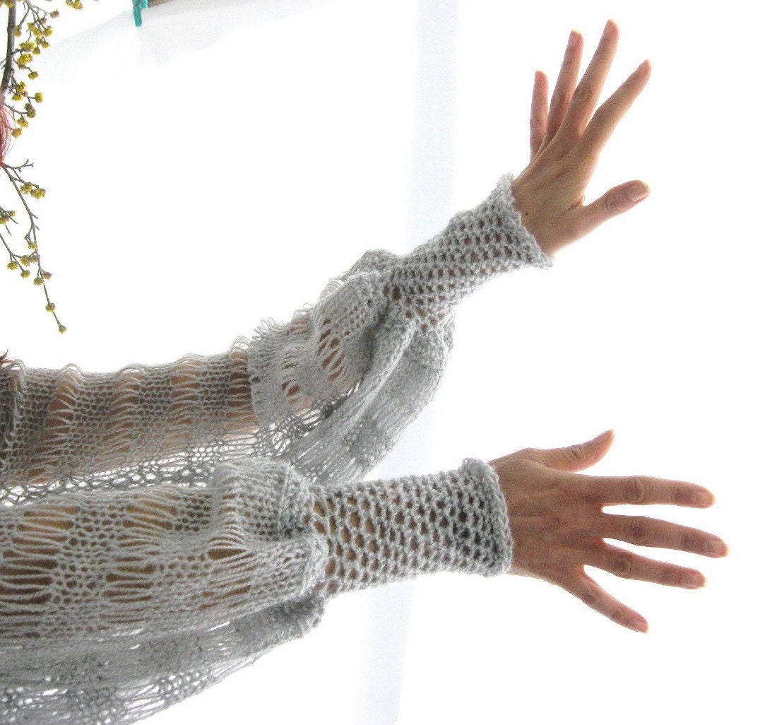LIGHT GRAY ....Elegant Hand Knitted Shrug