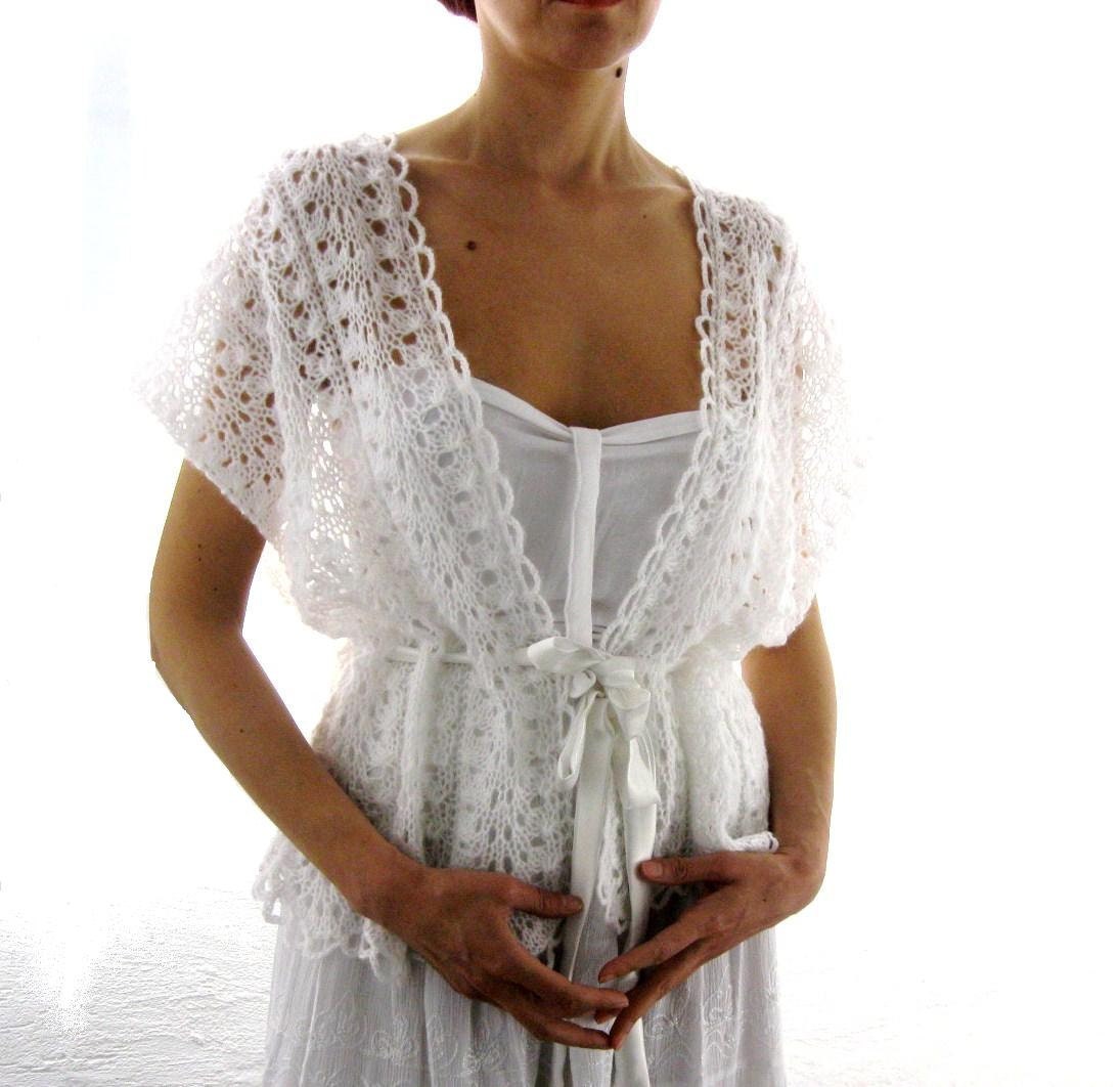 Summer Romance ....Elegant Hand Knitted  Lace Vest, Bolero, Shrug in pure White