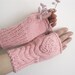 Pink Fingerless Wool Gloves with heart, Mittens, Arm Warmers , Hand Knitted, Eco Friendly