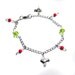 Metal charm anklet red and green- silver plated