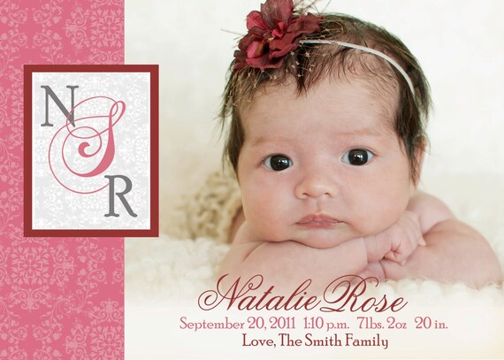Baby Girl Birth Announcement (Printable Digital File) Il_570xn