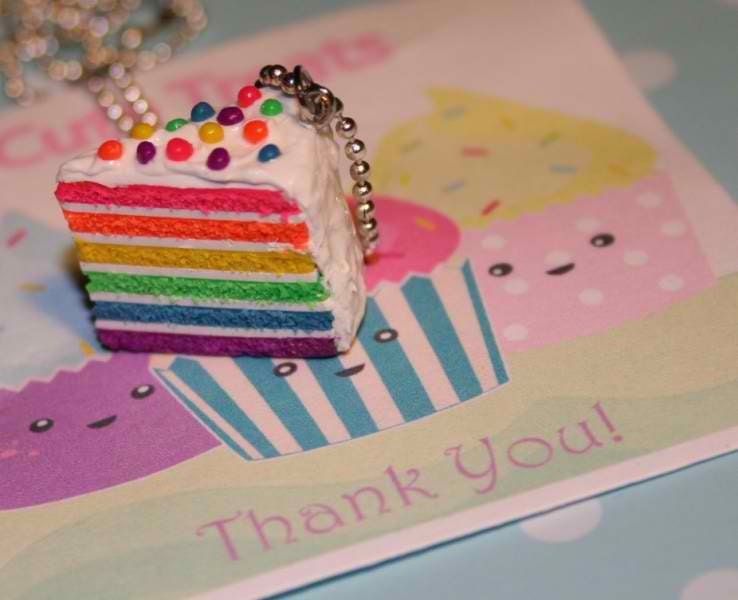Rainbow Cake Necklace - Super cute :D (silver plated ballchain)