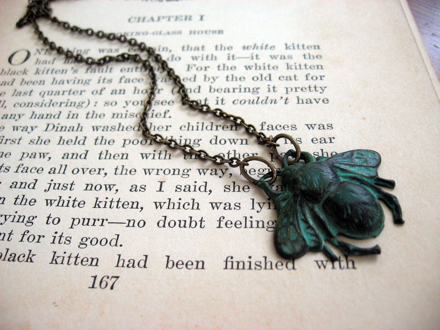 Antiqued Patina Bumble Bee Necklace