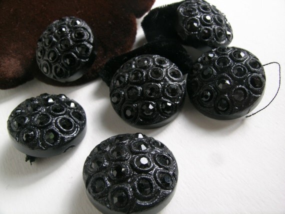 Vintage black jet  rhinestone lucite buttons    VJSE