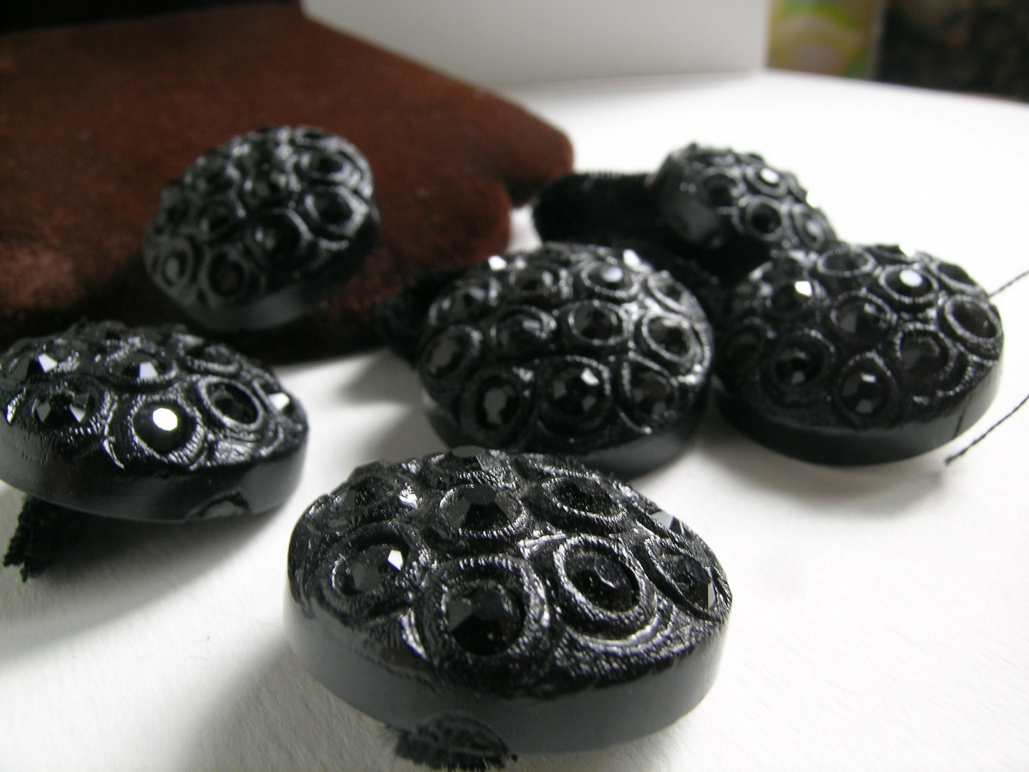 Vintage black jet  rhinestone lucite buttons    VJSE