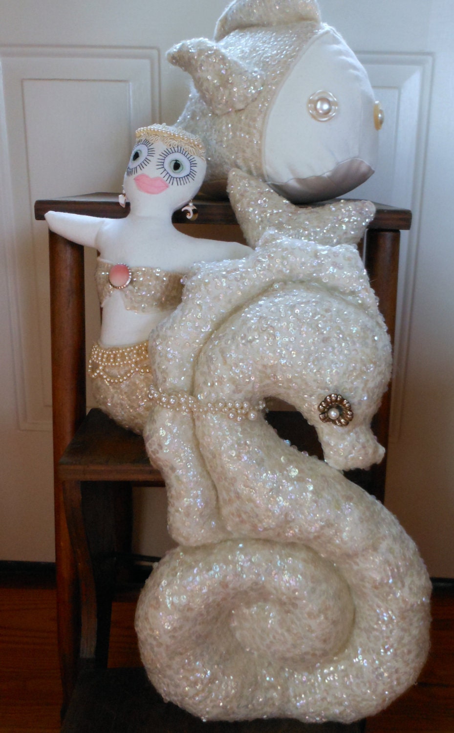 Fish Pillow NEW DESIGN from the Sequin Set Under the Sea Coastal Living Beach Decor for Coastal Living by searchnrescue2